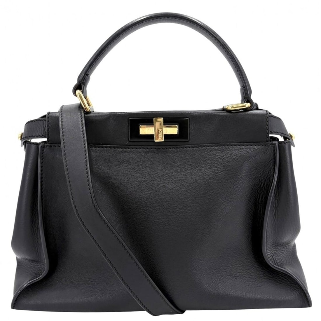 Fendi Women's Peekaboo Regular Handbag Shoulder Bag Crossbody FENDI 8BN290 Leather Black Gold (1 of 17)