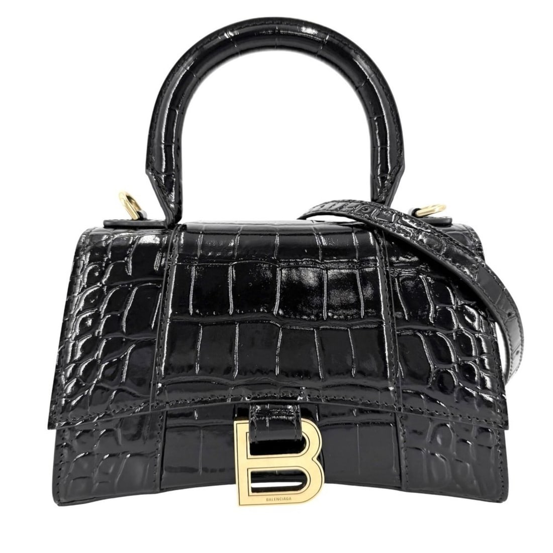 Balenciaga Women's Hourglass XS Handbag Shoulder Bag Crossbody HOURGLASS Crocodile Embossed Leather