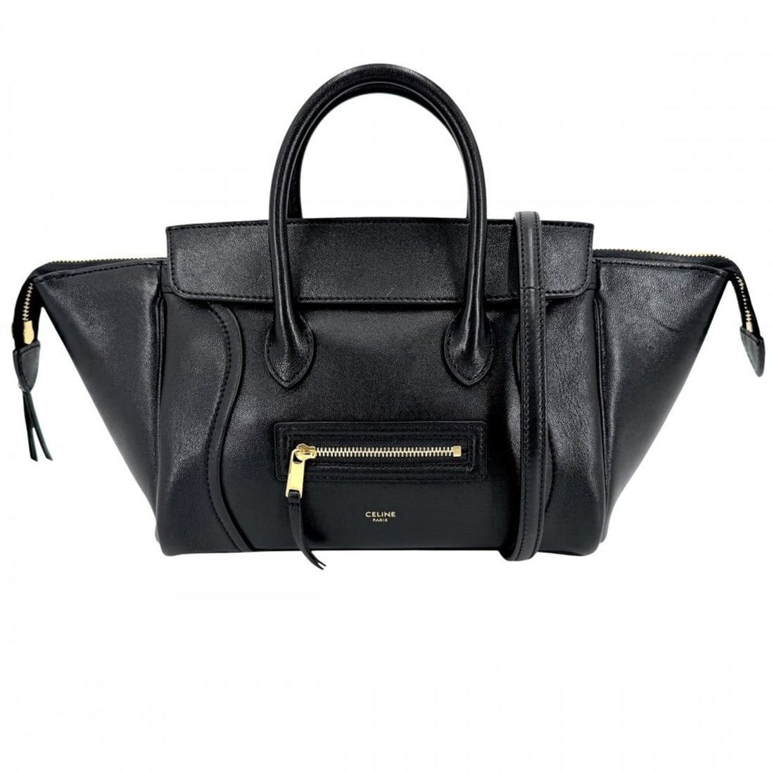 Celine Women's Little Luggage Handbag/Shoulder Bag, Leather, Black, Gold Hardware: --- Catalog ---Category: SizeSize (HxWxD): 16cm x 24cm x 11cm / 6.29'' x 9.44'' x 4.33''Strap Length: 109cm / 42.91''Handle Length: 27cm / 10.62''Category: DesignType: Handbag, Shoulder bagColor: Blac