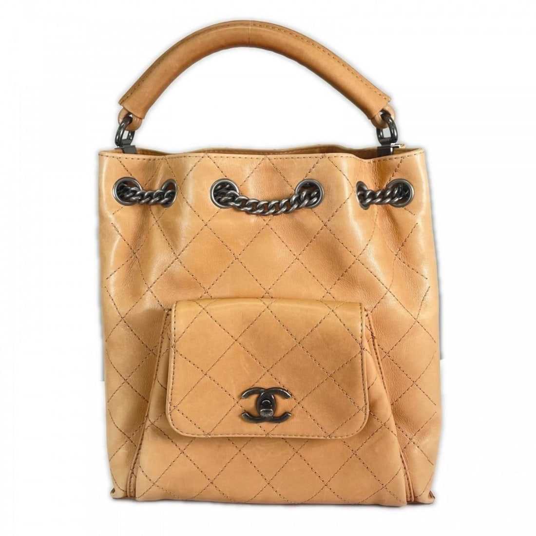 Chanel handbag for women, 3-way design, Coco Mark, serial number 22 series, leather, beige, silver (1 of 17)
