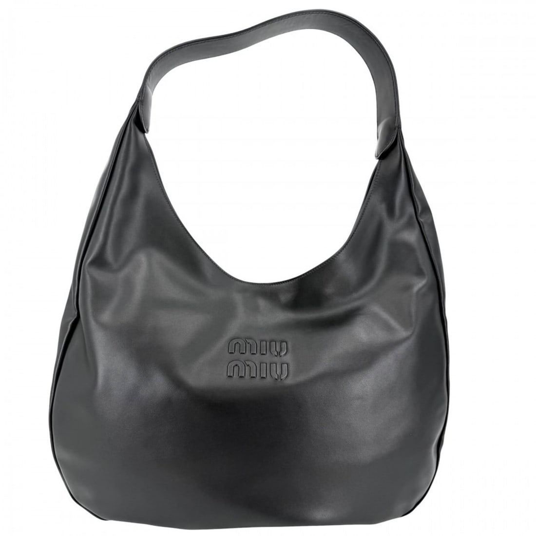Miu Miu Miu tote bag for women, logo hobo bag, shoulder leather, black, gold hardware.