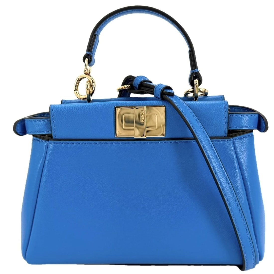 Fendi Women's Micro Peekaboo Mini Handbag Shoulder Bag Crossbody FENDI 8M0355 Leather Blue Gold (1 of 12)
