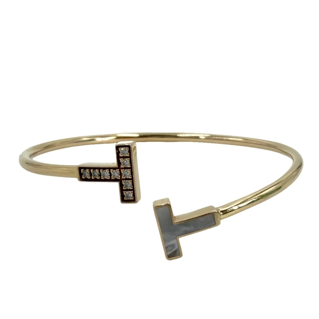 Tiffany & Co. Women's Bangle, T Wire Bracelet, Accessory, Jewelry, Au750 18K Pink Gold, Diamond,: --- Catalog ---Category: SizeWidth: 2mm / 0.07''Length: 16cm / 6.29''Weight: 7.6g / 0.26oz.Category: DesignType: BangleStone: Diamond, ShellGender: WomenMaterial: Pink gold (18K)Category: GeneralLine: