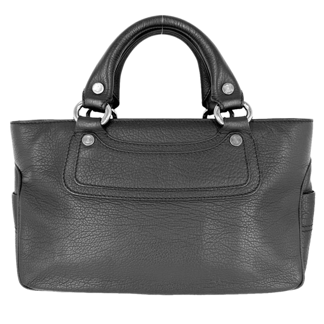 Celine handbag for women, Macadam Boogie Bag tote bag, CELINE leather, black, silver hardware.: --- Catalog ---Category: SizeSize (HxWxD): 18cm x 31cm x 12.5cm / 7.08'' x 12.2'' x 4.92''Handle Length: 30cm / 11.81''Category: DesignType: Handbag, Tote bagColor: BlackGender: WomenMaterial: Leather
