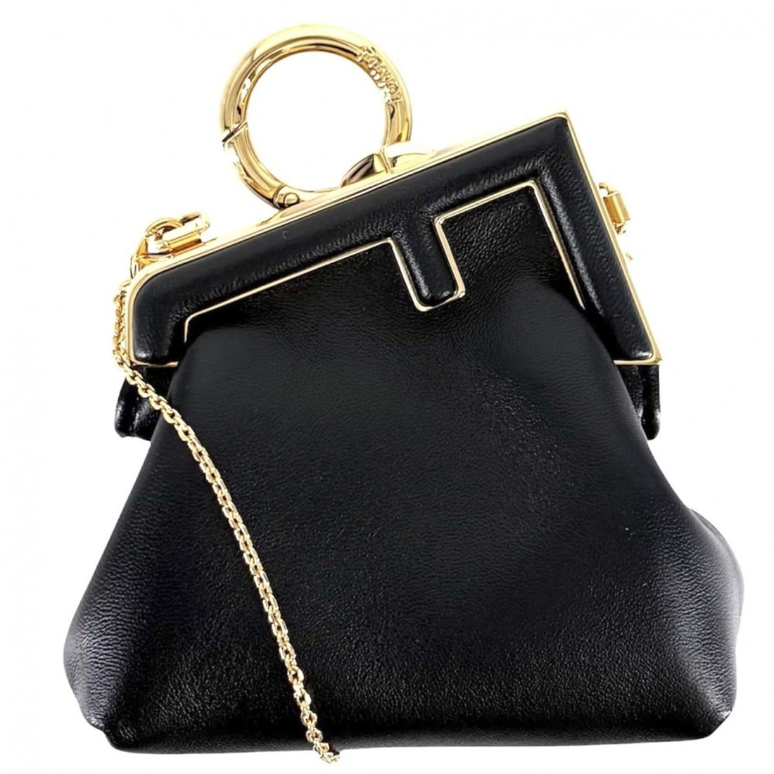 Fendi Nano First Charm Chain Shoulder Mini Bag for Women, FENDI 7AS051, Leather, Black, Gold: --- Catalog ---Category: SizeSize (HxWxD): 9cm x 9.5cm x 4.5cm / 3.54'' x 3.74'' x 1.77''Strap Length: 118cm / 46.45''Category: DesignType: Shoulder bagColor: BlackGender: WomenMaterial: Leather Categ