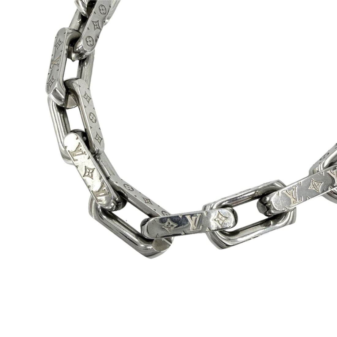 Louis Vuitton Men's Chain Necklace, Monogram Pattern, M00307, Silver, Approx. 130.2g (1 of 10)