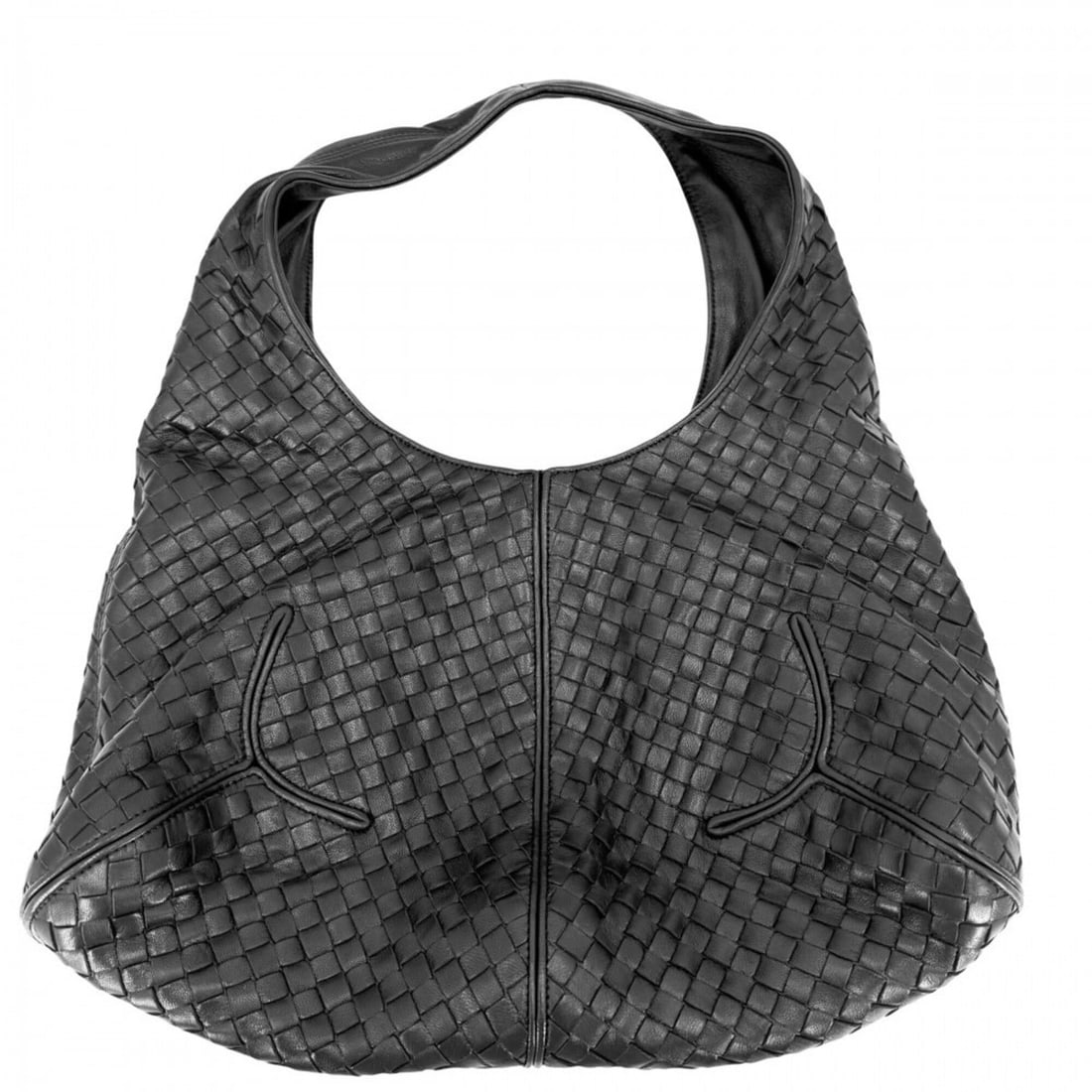 Bottega Veneta handbag for men and women, Intrecciato weave, single handle, black leather, hardware.