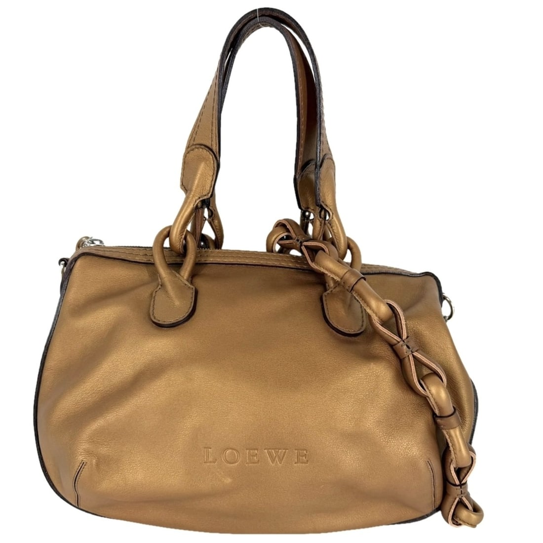 Loewe Women's Fiesta Metallic Handbag/Shoulder Bag, Brown Leather, Bronze, Silver Hardware: --- Catalog ---Category: SizeSize (HxWxD): 26cm x 37cm x 5cm / 10.23'' x 14.56'' x 1.96''Strap Length: 82cm / 32.28''Handle Length: 50cm / 19.68''Category: DesignType: Handbag, Shoulder bagColor: Bron