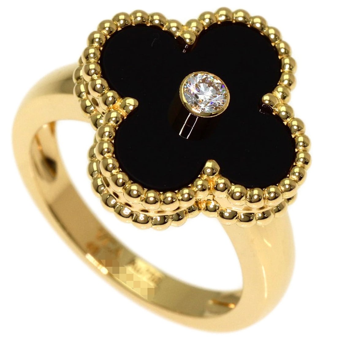 Van Cleef & Arpels Vintage Alhambra Onyx Diamond Ring #48 18K Yellow Gold Women's: --- Catalog ---Category: SizeJP Size: 8US Size: 4.5Category: DesignType: Band ringStone: Diamond, OnyxGender: WomenMaterial: Yellow gold (18K)Category: GeneralBrand: Van Cleef & Arpels--- Item List --