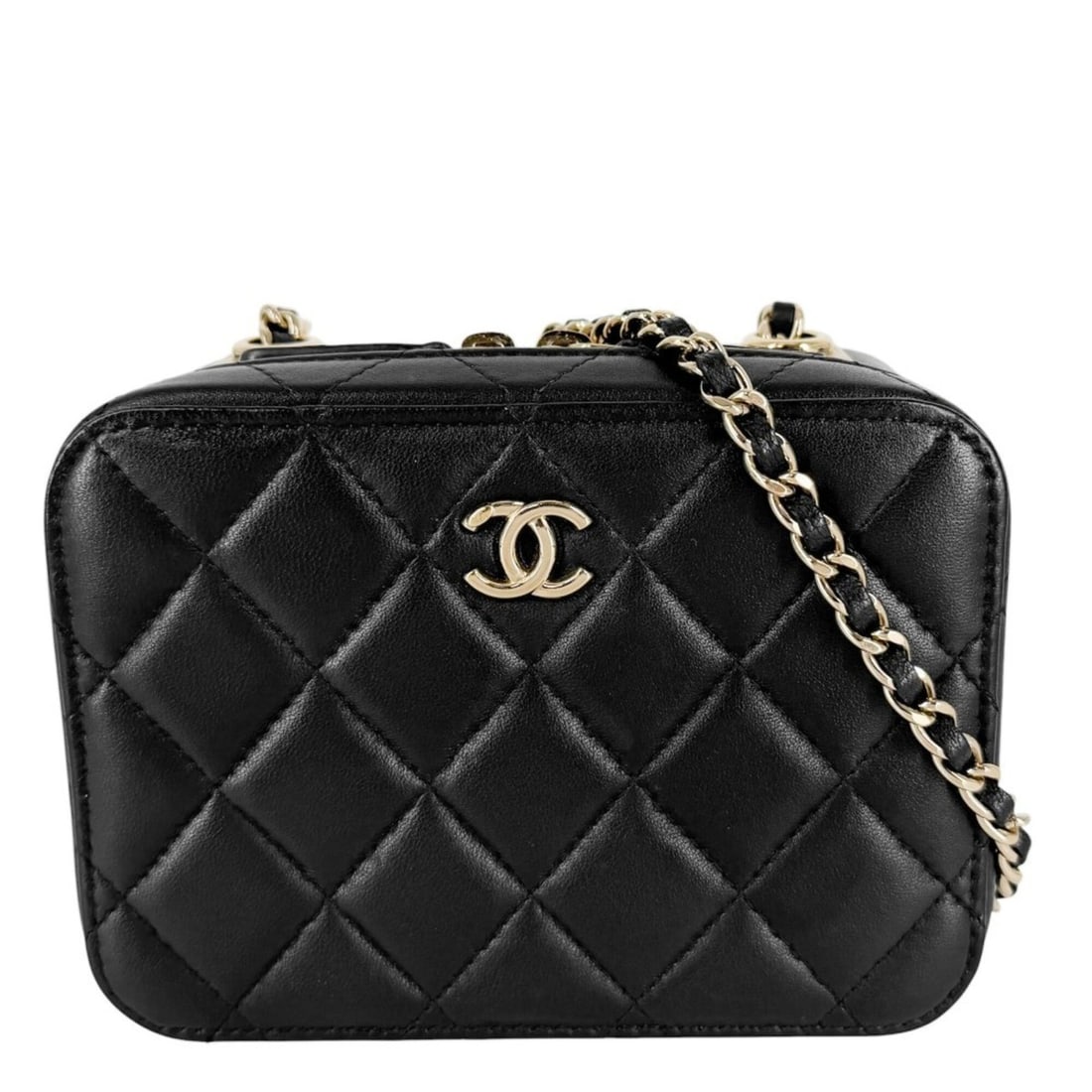 Chanel Women's Matelassé Mini Shoulder Bag with Logo Chain Strap, Crossbody, Coco Mark, Small Size,: --- Catalog ---Category: SizeSize (HxWxD): 10cm x 14cm x 7cm / 3.93'' x 5.51'' x 2.75''Strap Length: 120cm / 47.24''Category: DesignType: Shoulder bagColor: BlackGender: WomenMaterial: Leather Leather
