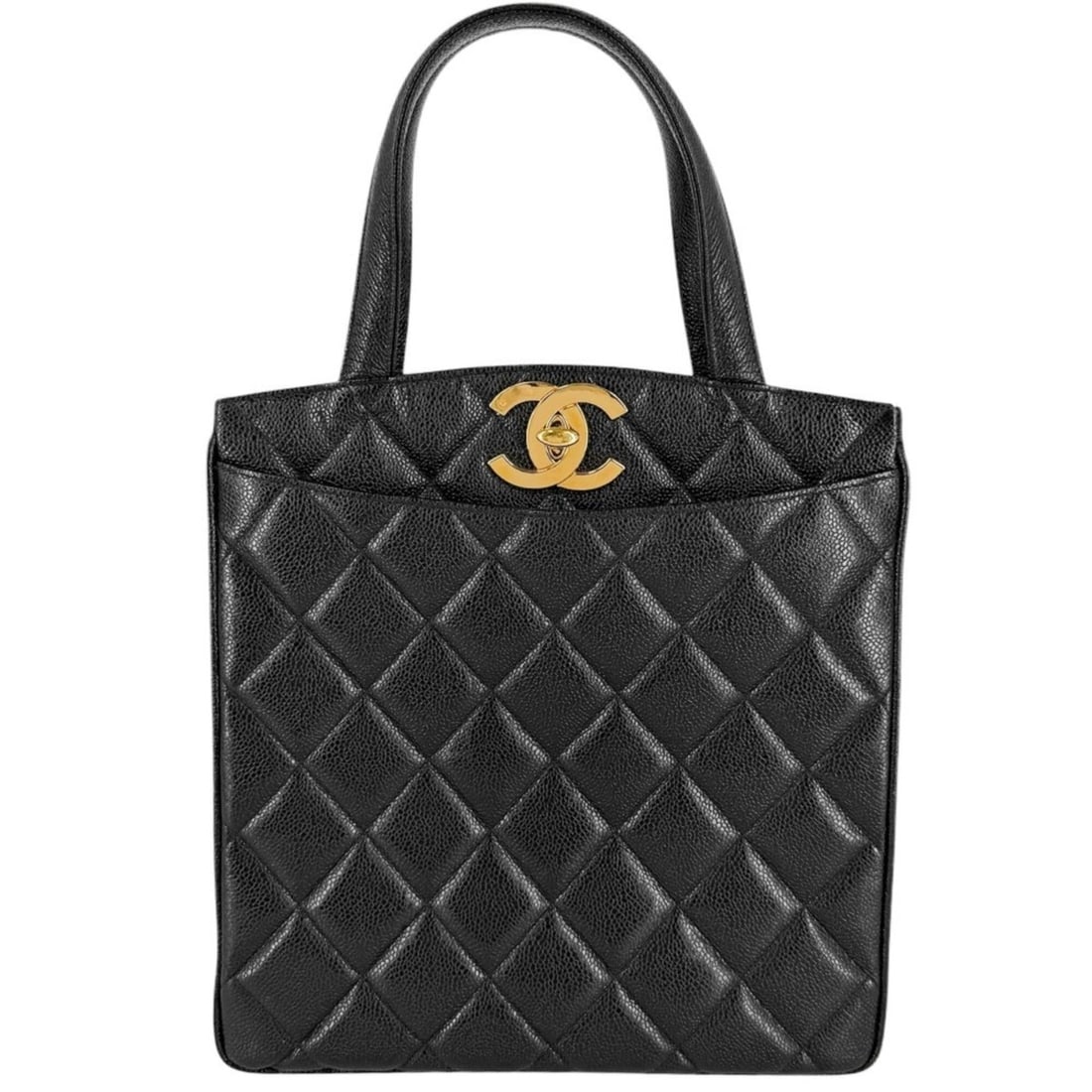 Chanel Women's Matelassé Tote Bag with Coco Mark, Shoulder Bag, Black Gold Hardware