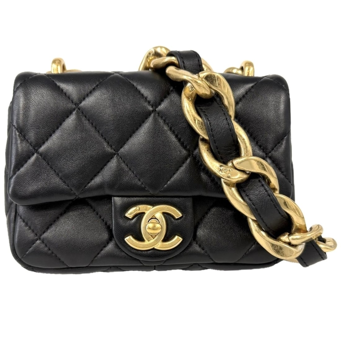 Chanel Mini Matelasse Chain Shoulder Bag for Women, Turnlock Closure, Coco Mark, Lambskin, Black,: --- Catalog ---Category: SizeSize (HxWxD): 12cm x 16cm x 4.5cm / 4.72'' x 6.29'' x 1.77''Category: DesignType: Shoulder bagColor: BlackGender: WomenMaterial: Leather Category: GeneralBrand: Chanel--- 
