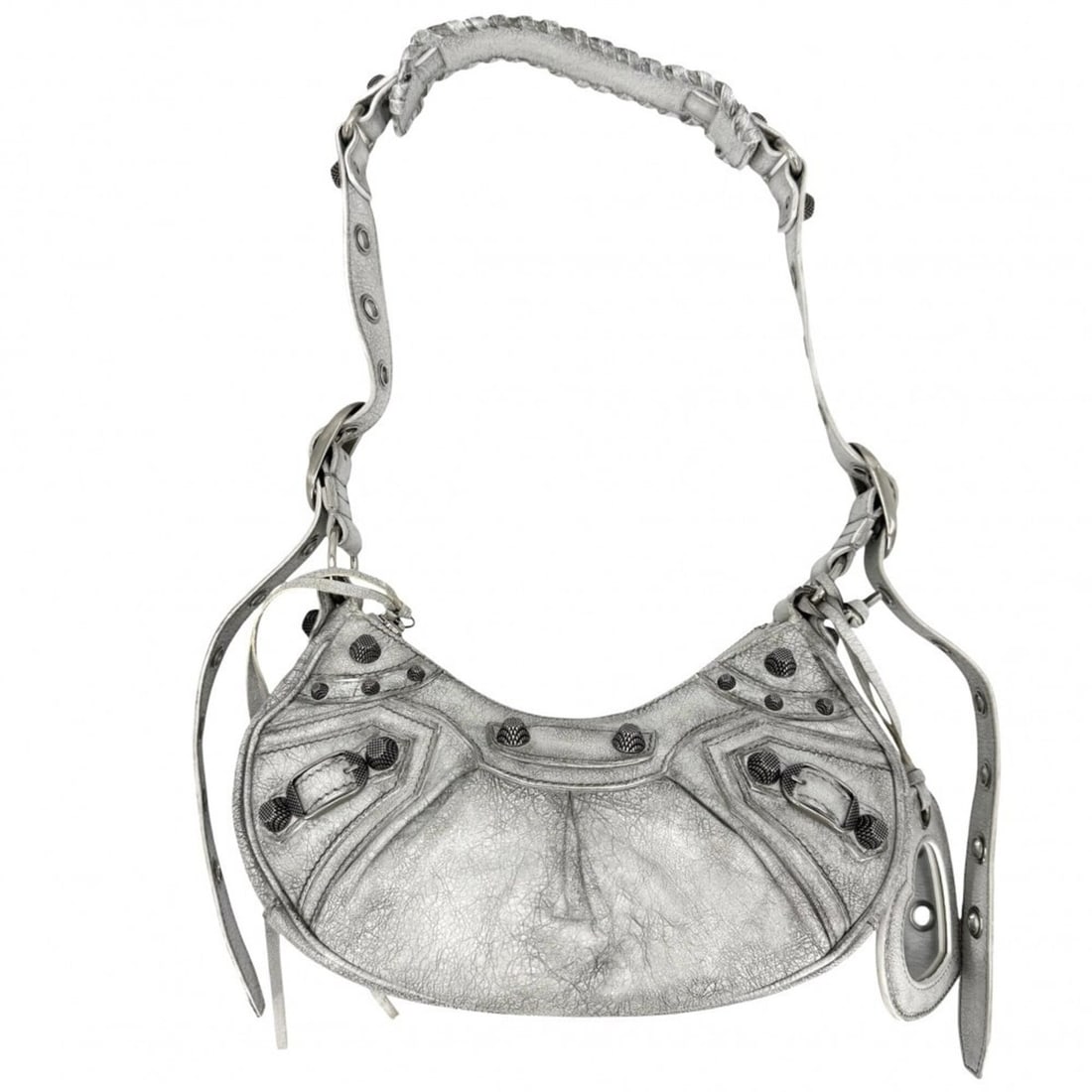 Balenciaga Le Cagole XS Shoulder Bag for Women with Mirror, 671309, Leather, Gray, Silver Hardware: --- Catalog ---Category: SizeSize (HxWxD): 12cm x 24.5cm x 6cm / 4.72'' x 9.64'' x 2.36''Category: DesignType: Shoulder bagColor: Gray, WhiteGender: WomenMaterial: Leather Category: GeneralMPN: 671309