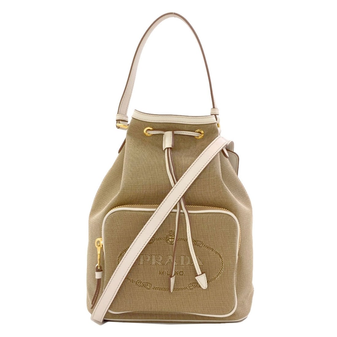 Prada Logo Jacquard 2-Way Handbag, Canvas, Women's PRADA: --- Catalog ---Category: SizeSize (HxWxD): 27cm x 20cm x 13cm / 10.62'' x 7.87'' x 5.11''Category: DesignType: HandbagColor: Beige, WhiteGender: WomenMaterial: Canvas Category: GeneralBrand: Prada--- 