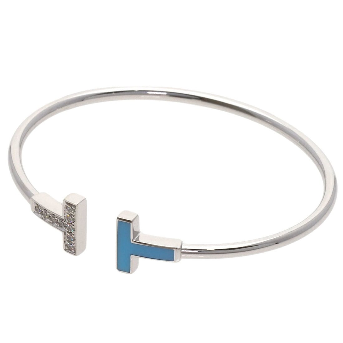 Tiffany & Co. T Wire Turquoise Diamond Bracelet, 18K White Gold, Women's.: --- Catalog ---Category: SizeLength: 15cm / 5.9''Category: DesignType: Charm braceletStone: DiamondGender: WomenMaterial: White gold (18K)Category: GeneralBrand: Tiffany--- Item List ---Section: Condi