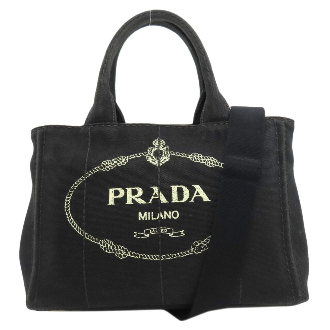 Prada Canapa 2-Way Tote Bag, Canvas, Women's PRADA: --- Catalog ---Category: SizeSize (HxWxD): 19cm x 29cm x 15cm / 7.48'' x 11.41'' x 5.9''Category: DesignType: Tote bagColor: BlackGender: WomenMaterial: Canvas Category: GeneralBrand: Prada--- Item Li