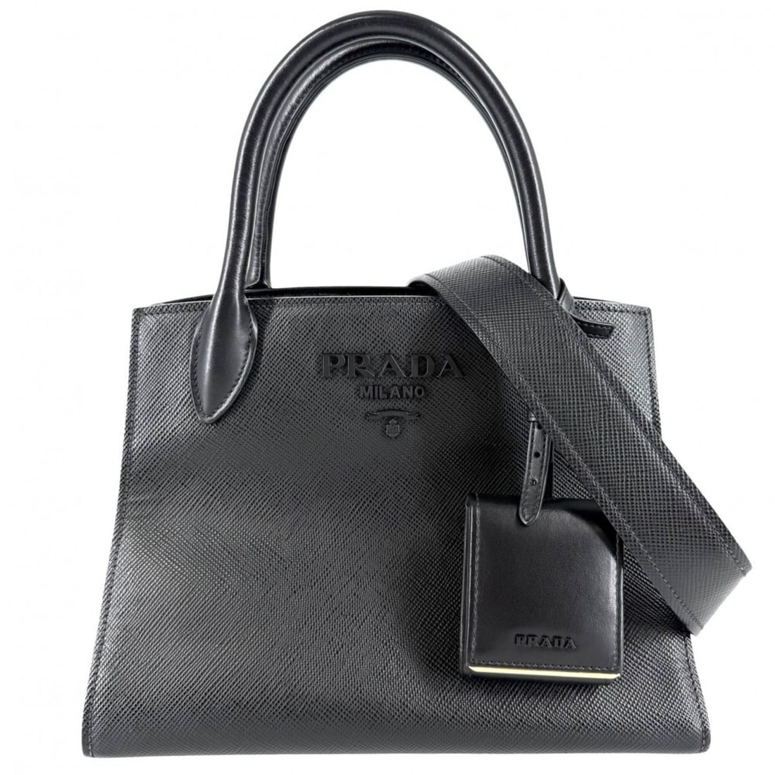 Prada Women's Triangle Logo Monochrome Handbag Shoulder Bag Crossbody PRADA 1BA156 Leather Black (1 of 17)