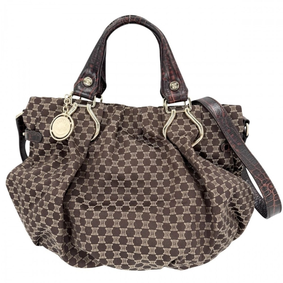 Celine Women's Macadam Handbag/Shoulder Bag, CELINE Canvas Leather Brown with Gold Hardware: --- Catalog ---Category: SizeSize (HxWxD): 24cm x 30cm x 10cm / 9.44'' x 11.81'' x 3.93''Category: DesignType: Handbag, Shoulder bagColor: BrownGender: WomenMaterial: Canvas , Leather Category: Genera