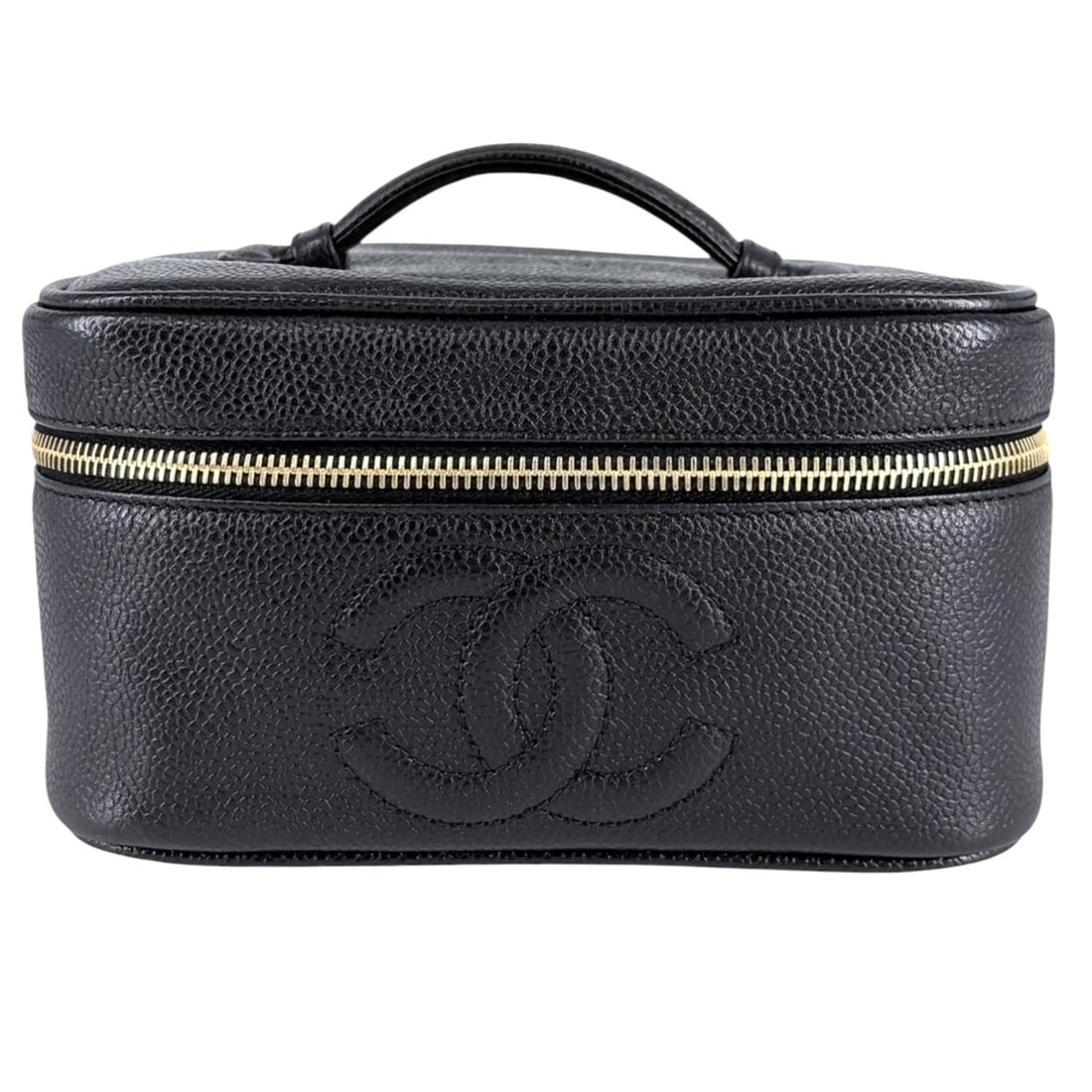 Chanel Women's Vanity Bag, Cosmetic Pouch, Makeup Vintage, Coco Mark, CHANEL Caviar Leather, Black,: --- Catalog ---Category: SizeSize (HxWxD): 10cm x 19cm x 14cm / 3.93'' x 7.48'' x 5.51''Category: DesignType: Pouch, Vanity bagColor: BlackGender: WomenMaterial: Grained Calfskin Category: GeneralBran