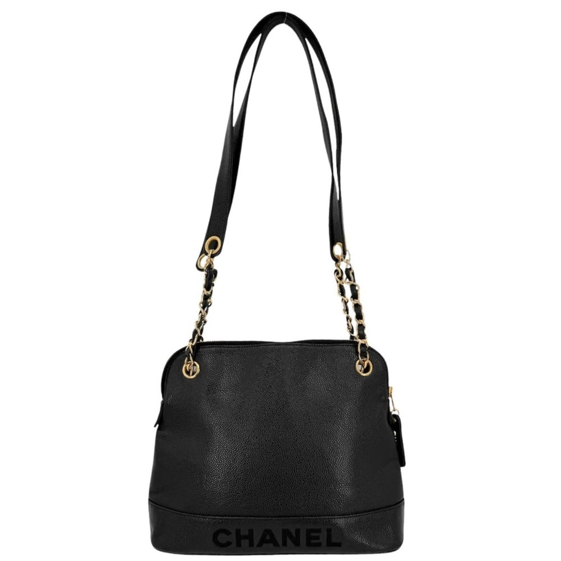 Chanel handbag for women, chain tote bag, Coco mark, shoulder CHANEL caviar leather, black, gold: --- Catalog ---Category: SizeSize (HxWxD): 23cm x 28cm x 9cm / 9.05'' x 11.02'' x 3.54''Category: DesignType: Handbag, Shoulder bagColor: BlackGender: WomenMaterial: Grained Calfskin Hardware Color: G