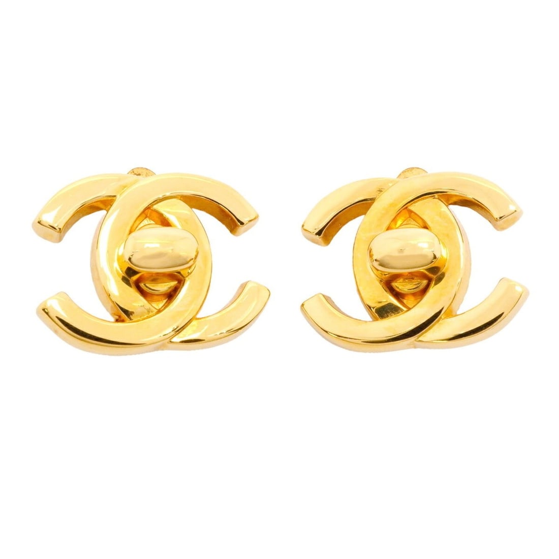Chanel Coco Mark Turnlock Earrings, Gold Plated, Women's: --- Catalog ---Category: SizeSize (HxWxD): 16.80mm x 21.50mm / 0.66'' x 0.85''Category: DesignType: Clip earringsColor: GoldGender: WomenMaterial: Gold platingCategory: GeneralBrand: Chanel--- Item Li