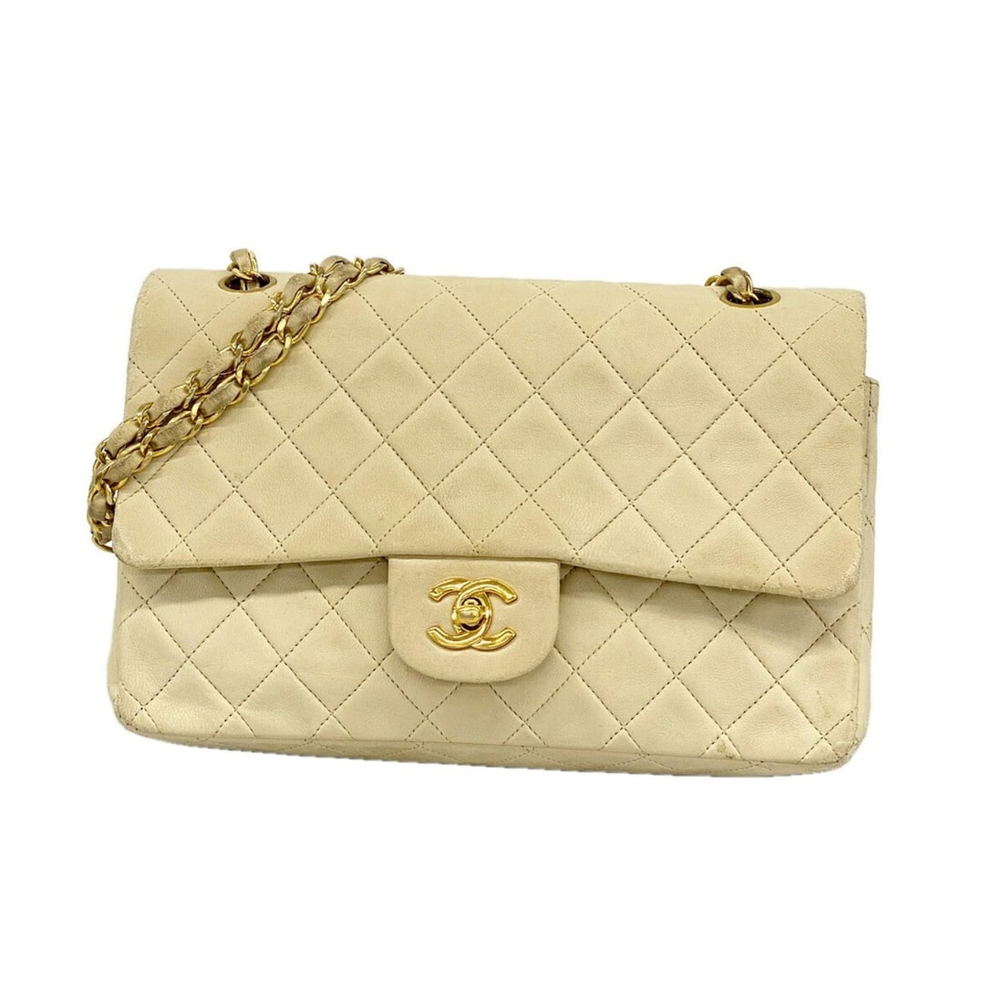 Chanel Matelassé Shoulder Bag, Double Flap, Chain, Lambskin, Beige, Women's: --- Catalog ---Category: SizeSize (HxWxD): 17cm x 25.5cm x 6.5cm / 6.69'' x 10.03'' x 2.55''Category: DesignType: Shoulder bagColor: BeigeGender: WomenMaterial: Leather Hardware Color: GoldLeather/Fur