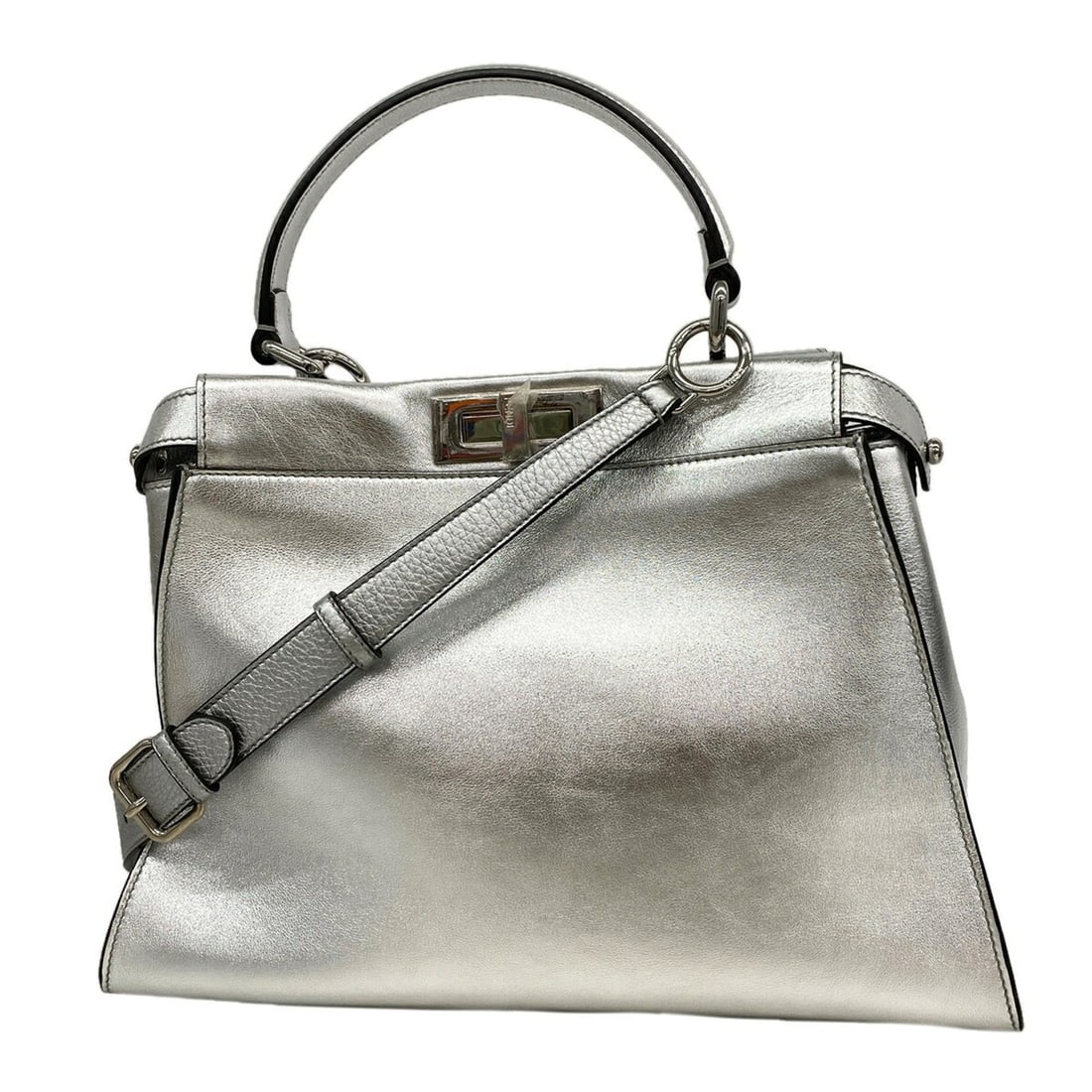 Fendi Peekaboo Leather Handbag, Silver, Women's, OP017087: --- Catalog ---Category: SizeSize (HxWxD): 25cm x 34cm x 12cm / 9.84'' x 13.38'' x 4.72''Category: DesignType: HandbagColor: SilverGender: WomenMaterial: Leather Hardware Color: SilverCategory: Genera