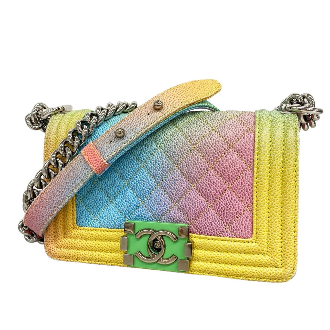 Chanel Boy Chain Shoulder Bag, Caviar Leather, Multicolor, Women's, OP014738 (1 of 12)