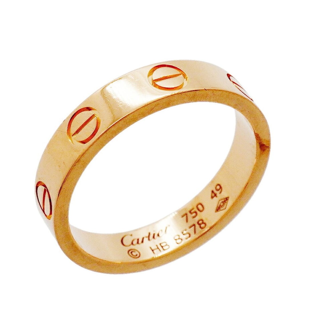 Cartier Mini Love Ring, 18K Pink Gold, Size 49, Women's: --- Catalog ---Category: SizeUS Size: 5Brand Size: 49Category: DesignType: Band ringGender: WomenMaterial: Pink gold (18K)Category: GeneralBrand: Cartier--- Item List ---Section: ConditionRanking: Ran