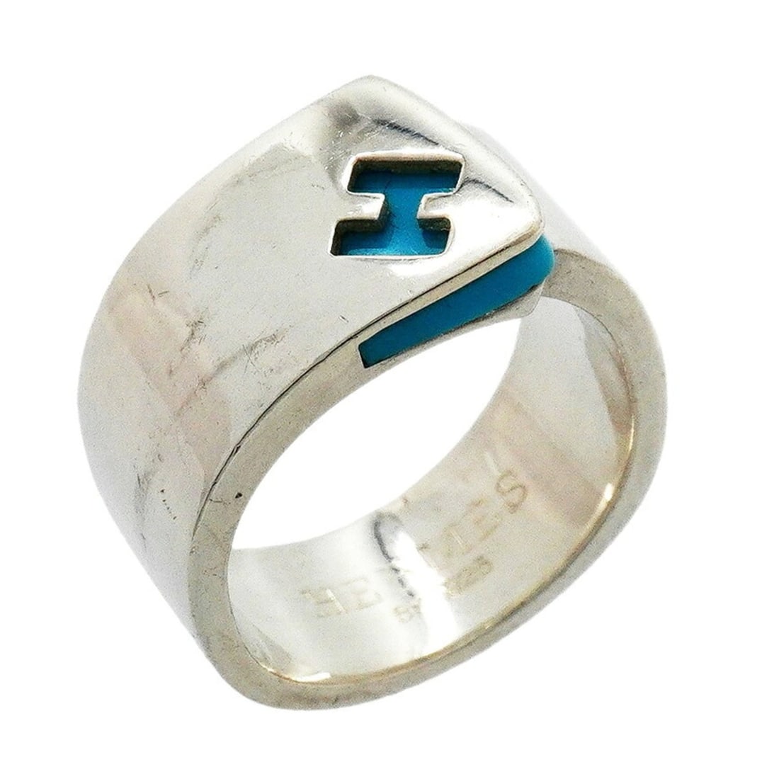 Hermes Candy Ring, Sterling Silver 925, Blue, Size #57, Women's: --- Catalog ---Category: SizeUS Size: 8.5Brand Size: 57Category: DesignType: Band ringColor: BlueGender: WomenMaterial: Silver 925Category: GeneralBrand: Hermes--- Item List ---Section: ConditionRanki