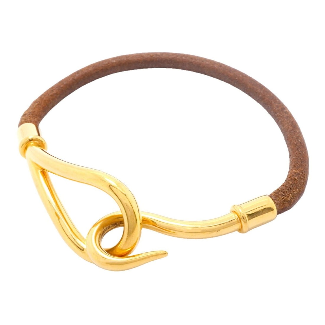 Hermes Jumbo Hook Bracelet, GP Plated Leather, Gold Brown, Women's: --- Catalog ---Category: SizeLength: 15.5cm / 6.1''Category: DesignType: Charm braceletColor: Brown, GoldGender: WomenMaterial: Gold plating, LeatherCategory: GeneralBrand: Hermes--- Item List ---Sect
