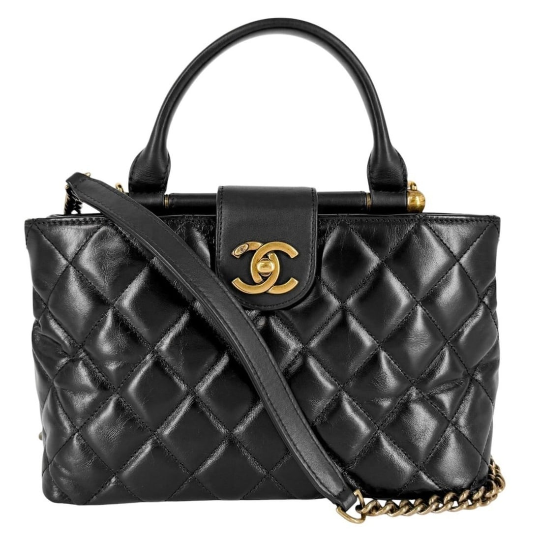 Chanel Women's Matelassé Turnlock Shoulder Bag Handbag Crossbody Coco Mark CHANEL Leather Black (1 of 10)