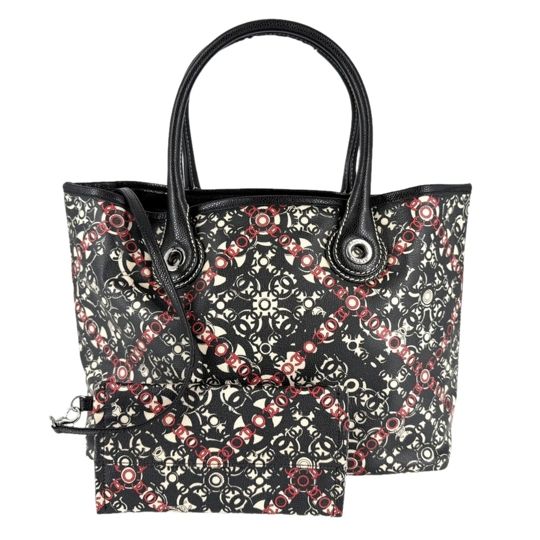 Chanel Tote Bag for Women, Coco Travel Handbag, Mark, Shoulder Bag, Coated Canvas Leather, Black,: --- Catalog ---Category: SizeSize (HxWxD): 25cm x 32cm x 11cm / 9.84'' x 12.59'' x 4.33''Category: DesignType: Handbag, Pouch, Tote bagColor: Black, Red colorGender: WomenMaterial: Coated canvas , PVC