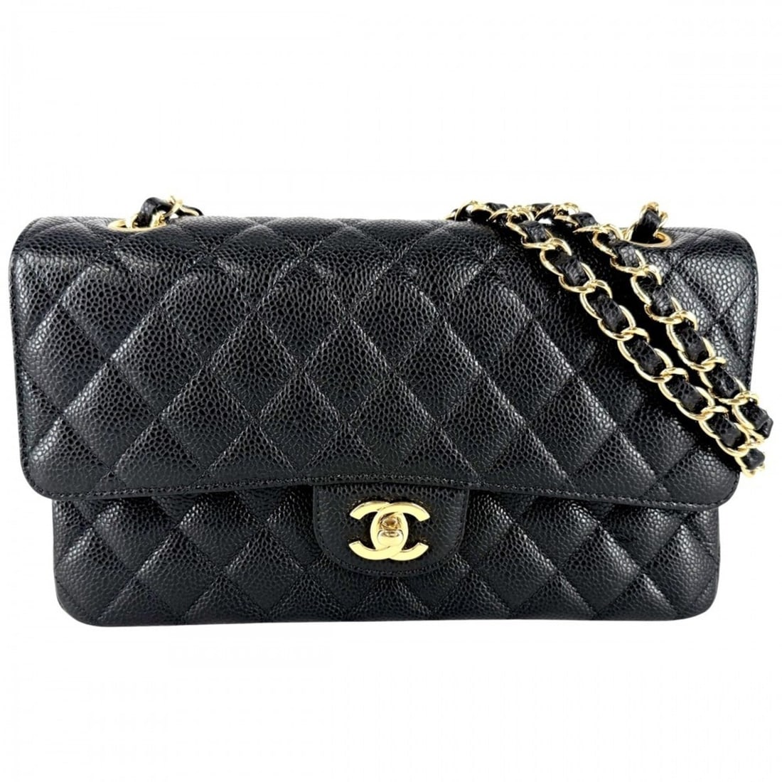 Chanel Matelassé 25 Shoulder Bag for Women, Double Chain, Coco Mark, Flap, Bag, Crossbody Caviar: --- Catalog ---Category: SizeSize (HxWxD): 16cm x 25cm x 7cm / 6.29'' x 9.84'' x 2.75''Strap Length: 90cm / 35.43''Category: DesignType: Shoulder bagColor: BlackGender: WomenMaterial: Grained Calfskin