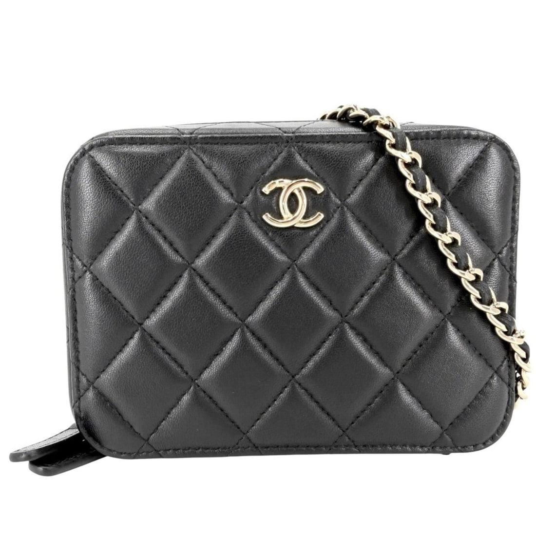 Chanel Matelassé Chain Shoulder Bag for Women, Coco Mark, Lambskin, Black, Gold Hardware (1 of 9)
