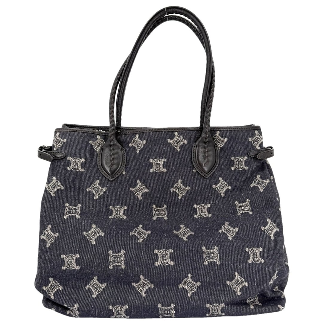 Celine tote bag for women, Macadam pattern, denim leather, navy blue, silver hardware.: --- Catalog ---Category: SizeSize (HxWxD): 33cm x 37cm x 15cm / 12.99'' x 14.56'' x 5.9''Category: DesignType: Handbag, Tote bagColor: Navy, WhiteGender: WomenMaterial: Denim , Leather Category: Gener