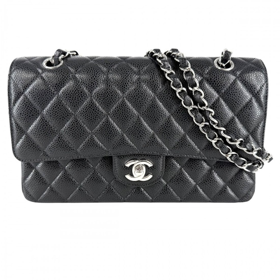 Chanel Matelassé 25 Shoulder Bag for Women, Double Chain, Coco Mark, Flap, Bag, Crossbody Caviar: --- Catalog ---Category: SizeSize (HxWxD): 16cm x 25cm x 7cm / 6.29'' x 9.84'' x 2.75''Category: DesignType: Shoulder bagColor: Black, WhiteGender: WomenMaterial: Grained Calfskin Category: GeneralBra