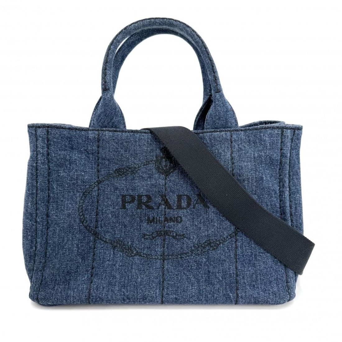 Prada Women's Canapa Mini Denim Handbag Shoulder Bag Crossbody Triangle Logo PRADA 1BG439 Cotton: --- Catalog ---Category: SizeSize (HxWxD): 19cm x 28cm x 15cm / 7.48'' x 11.02'' x 5.9''Category: DesignType: Handbag, Shoulder bagColor: Dark blue, White, YellowGender: WomenMaterial: Cotton Category