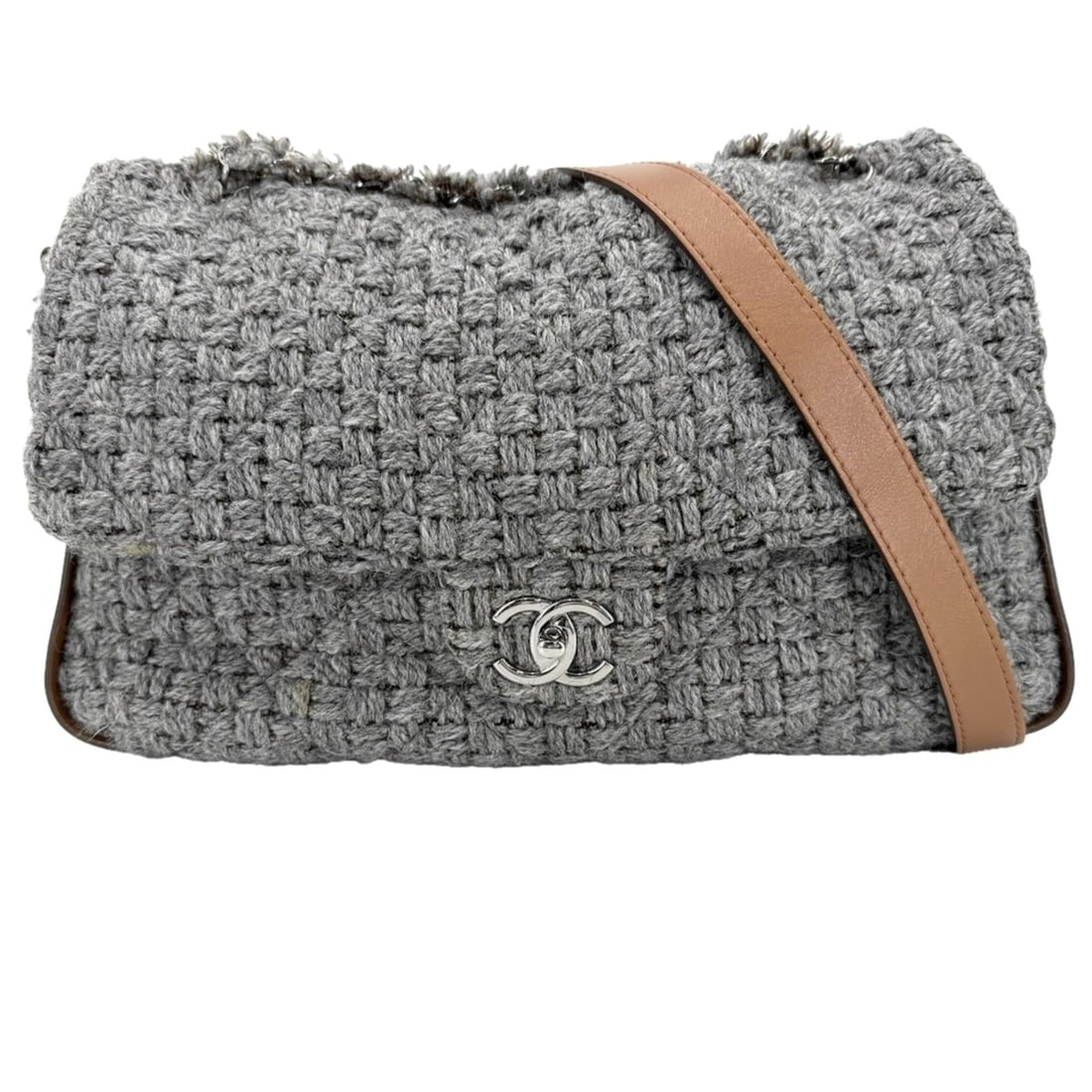 Chanel Women's Handbag Matelassé Shoulder Bag Coco Mark Crossbody CHANEL Wool Leather Grey Silver