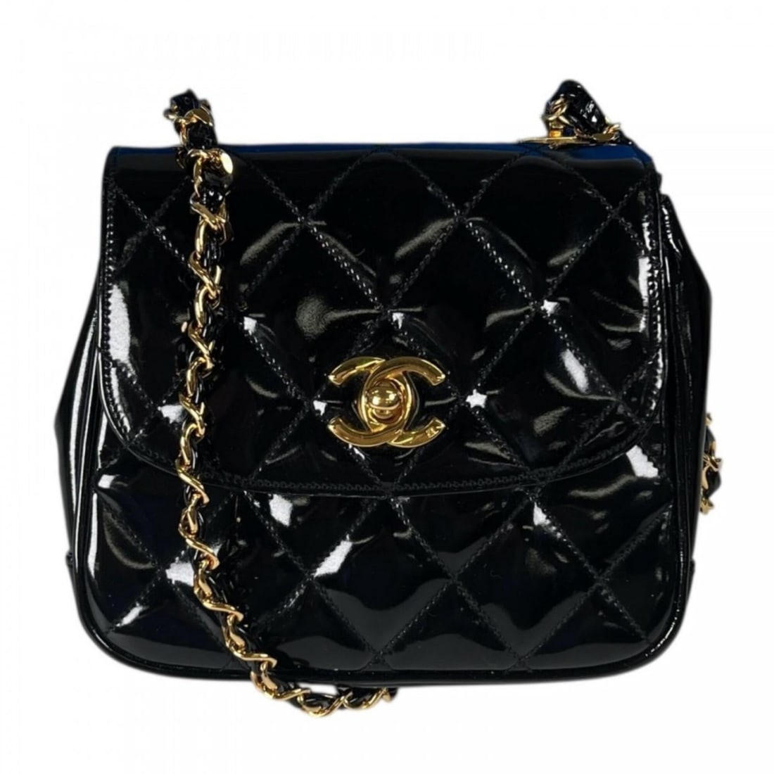 Chanel Matelassé Shoulder Bag for Women, Black Enamel with Gold Hardware