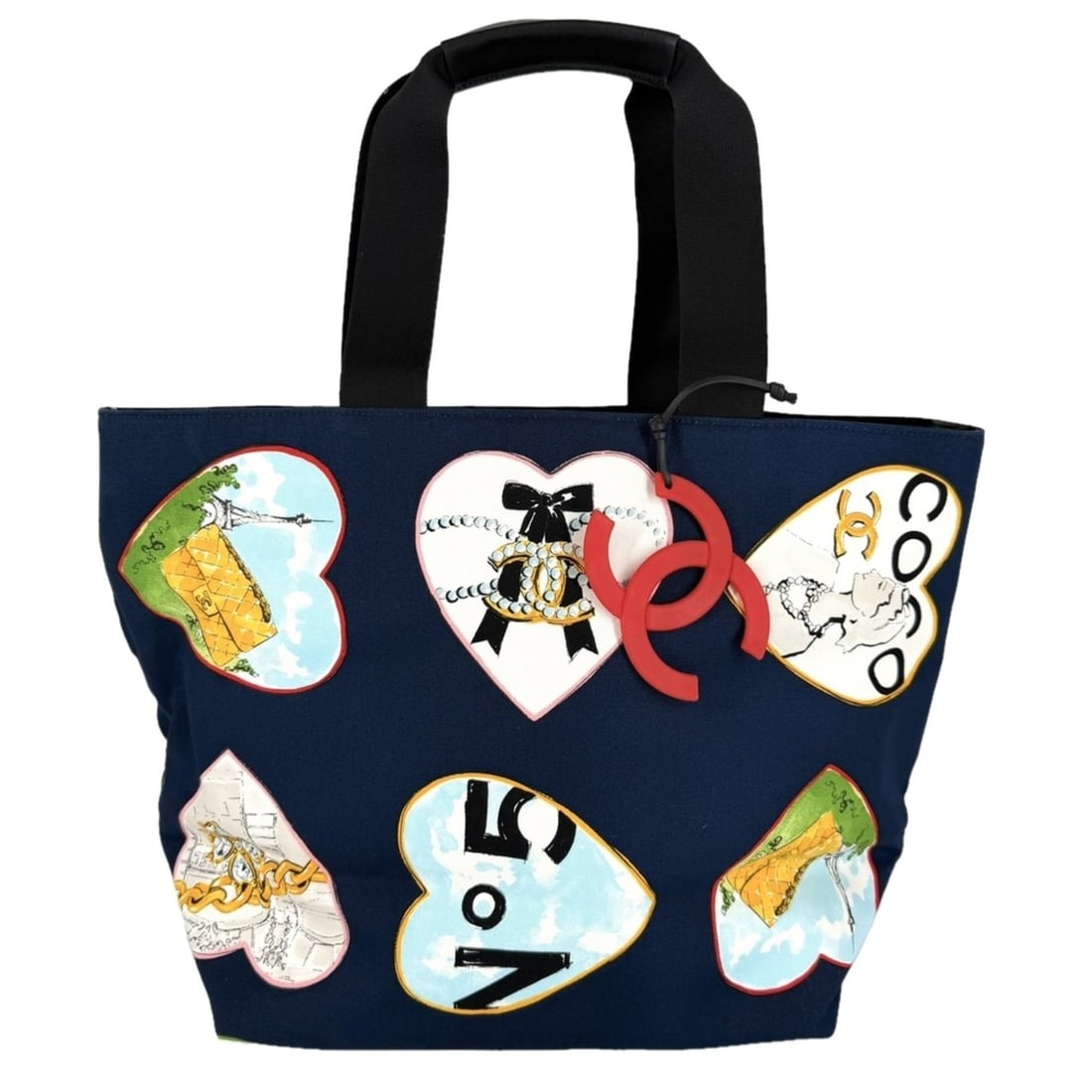 Chanel Tote Bag for Women, Valentine's Day Gift, Heart Design, Coco Mark, Shoulder Bag, Canvas,: --- Catalog ---Category: SizeSize (HxWxD): 31cm x 30cm x 17.5cm / 12.2'' x 11.81'' x 6.88''Handle Length: 45cm / 17.71''Category: DesignType: Handbag, Tote bagColor: NavyGender: WomenMaterial: Canvas 