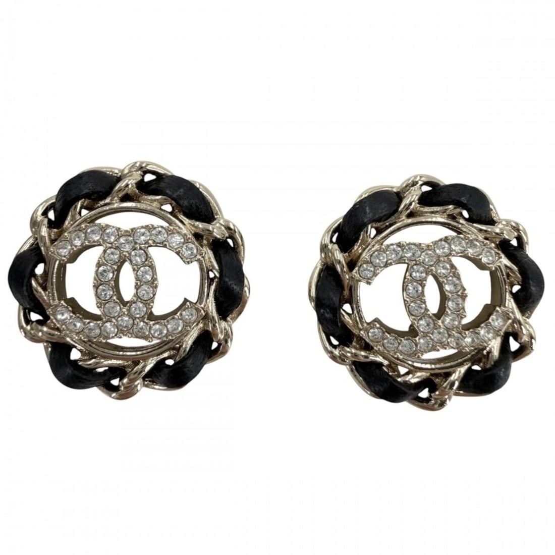 Chanel Earrings for Women, Chain, Coco Mark, Accessory, CHANEL GP Leather, Rhinestone, B26V Gold,: --- Catalog ---Category: SizeSize (HxWxD): 1.80mm x 1.80mm / 0.07'' x 0.07''Category: DesignType: Stud earringsColor: Black, WhiteGender: WomenMaterial: Gold plating, Leather, RhinestoneCategory: Gene