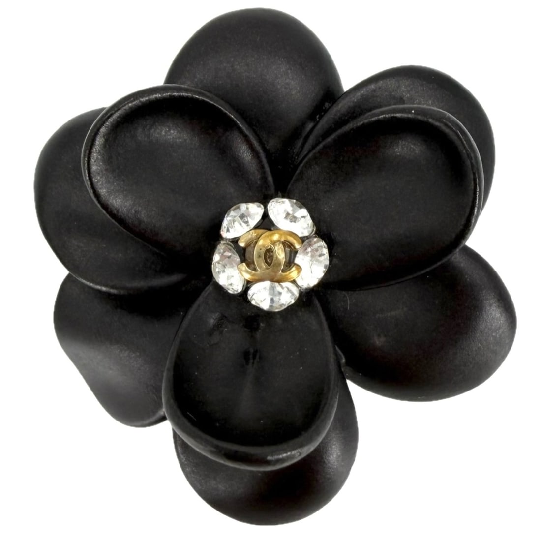 Chanel Brooch for Women, Camellia, Coco Mark, Flower Motif, Rhinestone, 02A, Black, Approx. 26.5g,