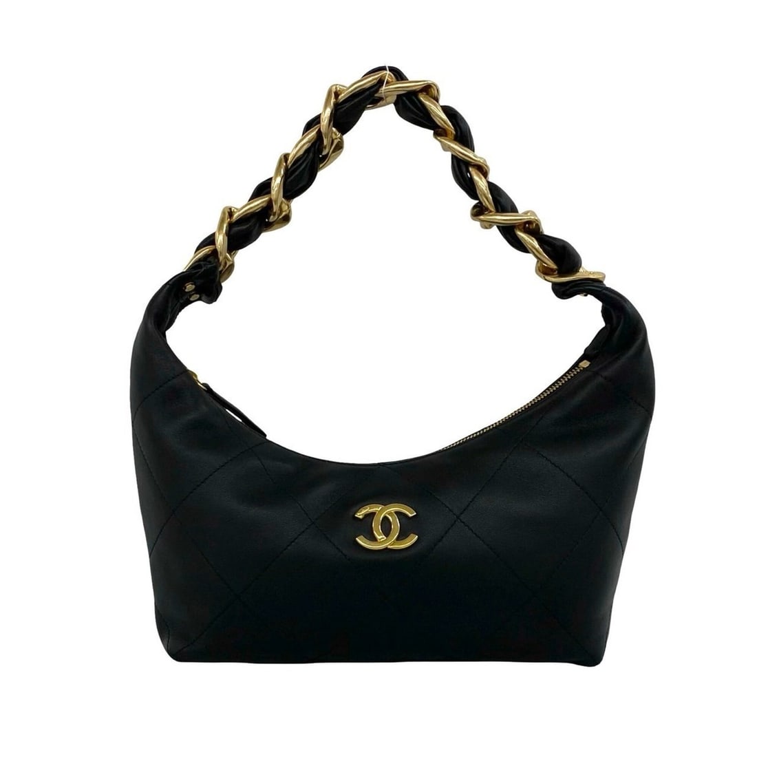 CHANEL Hobo Bag, Coco Mark, Leather, Genuine Semi-One Shoulder Handbag, Black, 712-8