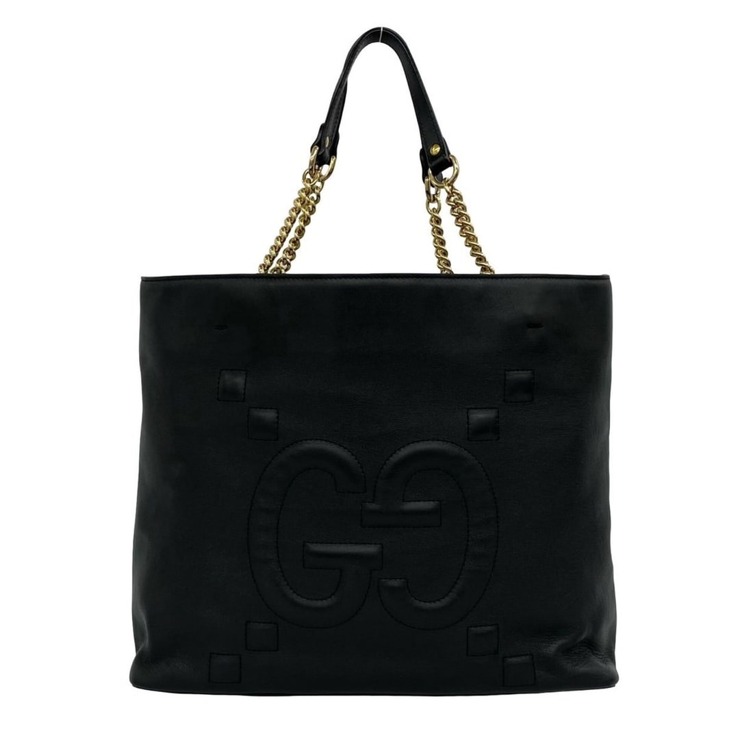 GUCCI GG Logo Leather Chain Tote Bag Semi-Shoulder Black 16130: --- Catalog ---Category: SizeSize (HxWxD): 29.5cm x 34cm x 12cm / 11.61'' x 13.38'' x 4.72''Category: DesignType: Shoulder bag, Tote bagColor: BlackGender: WomenMaterial: Leather Category: GeneralBran