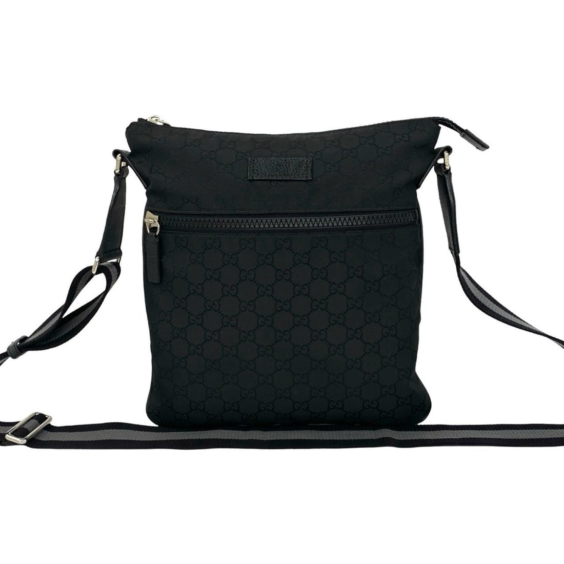 GUCCI GG Logo Pattern Canvas Leather Genuine Shoulder Bag Sacoche Pouch Black 21760 (1 of 14)