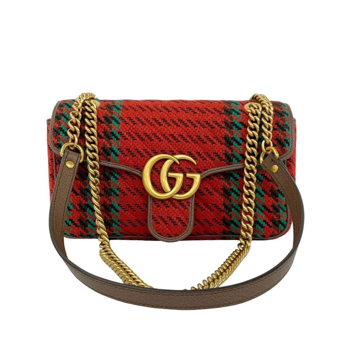 GUCCI GG Marmont Logo Hardware Tweed Leather Shoulder Bag Semi-Shoulder Red 86601: --- Catalog ---Category: SizeSize (HxWxD): 16cm x 25cm x 7.5cm / 6.29'' x 9.84'' x 2.95''Category: DesignType: Shoulder bagColor: Red colorGender: WomenMaterial: Tweed , Leather Category: GeneralBrand