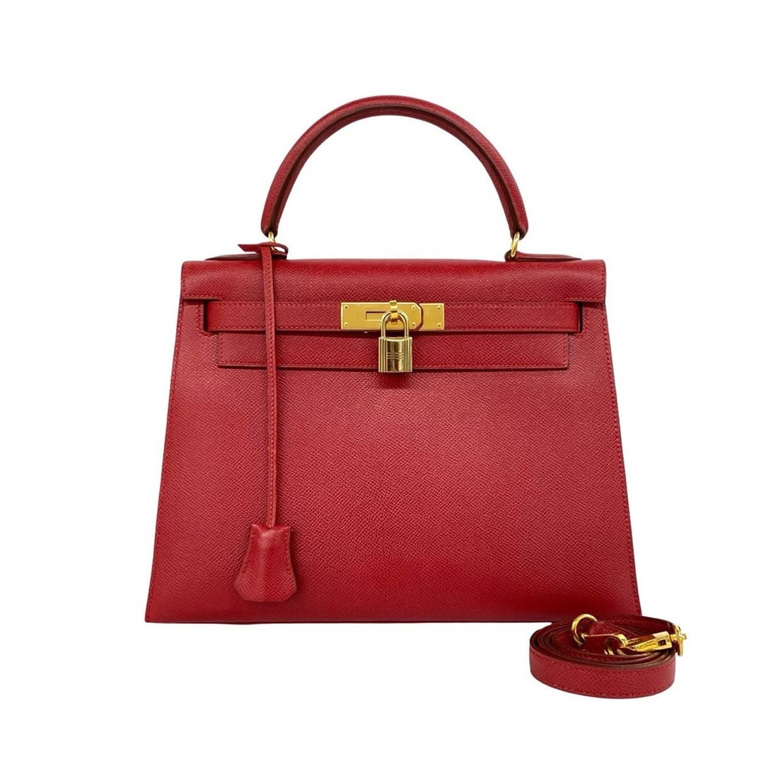 HERMES Kelly 28 Courchevel Leather 2-way Handbag/Shoulder Bag, Rouge Vif, 43349: --- Catalog ---Category: SizeSize (HxWxD): 22cm x 29cm x 11.5cm / 8.66'' x 11.41'' x 4.52''Category: DesignType: Handbag, Shoulder bagColor: Red colorGender: WomenMaterial: Courchevel leather Category