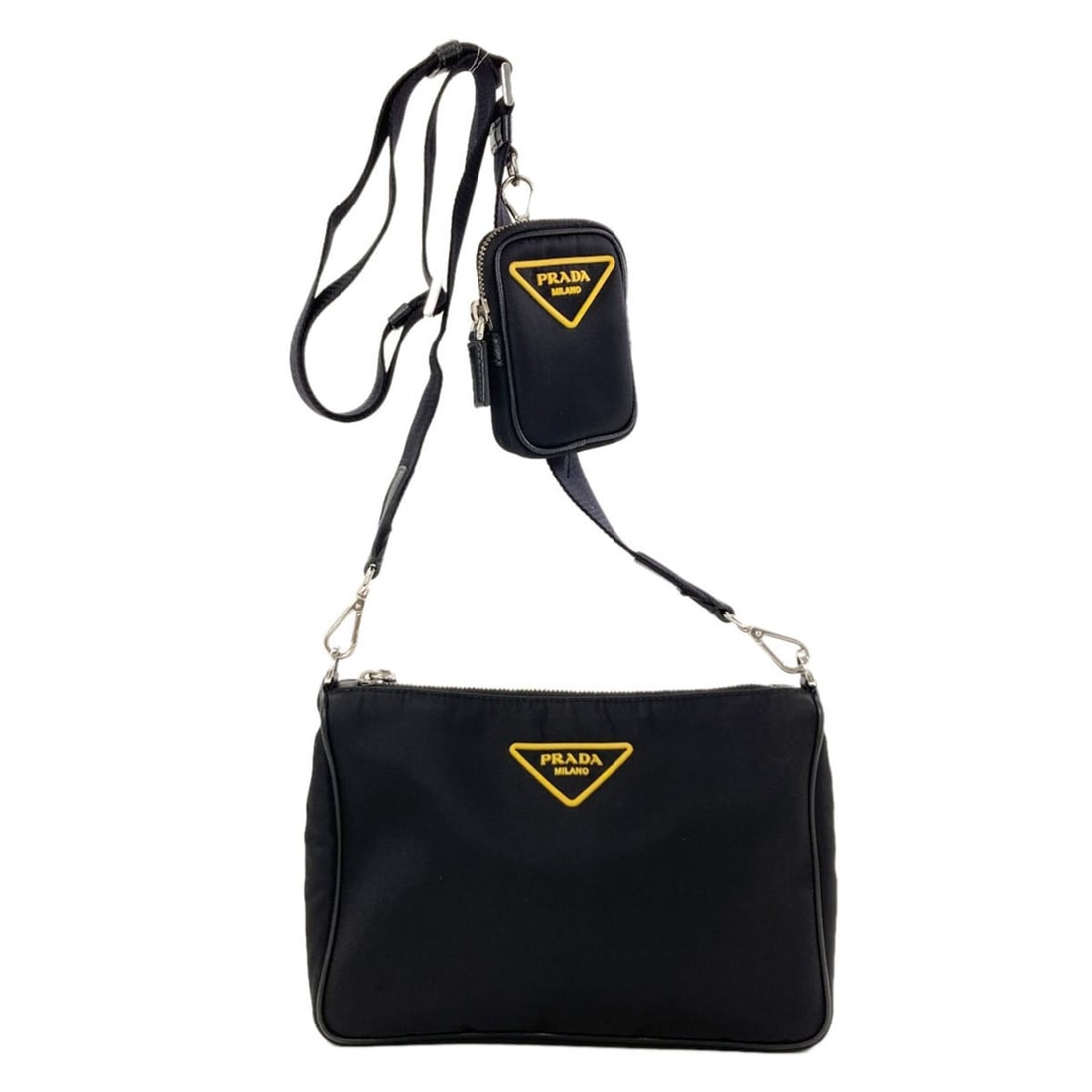 Prada Triangle Logo Shoulder Bag, Nylon, Women's PRADA: --- Catalog ---Category: SizeSize (HxWxD): 18cm x 24cm x 6cm / 7.08'' x 9.44'' x 2.36''Category: DesignType: Pouch, Shoulder bagColor: BlackGender: WomenMaterial: Nylon Category: GeneralBrand: Prada--