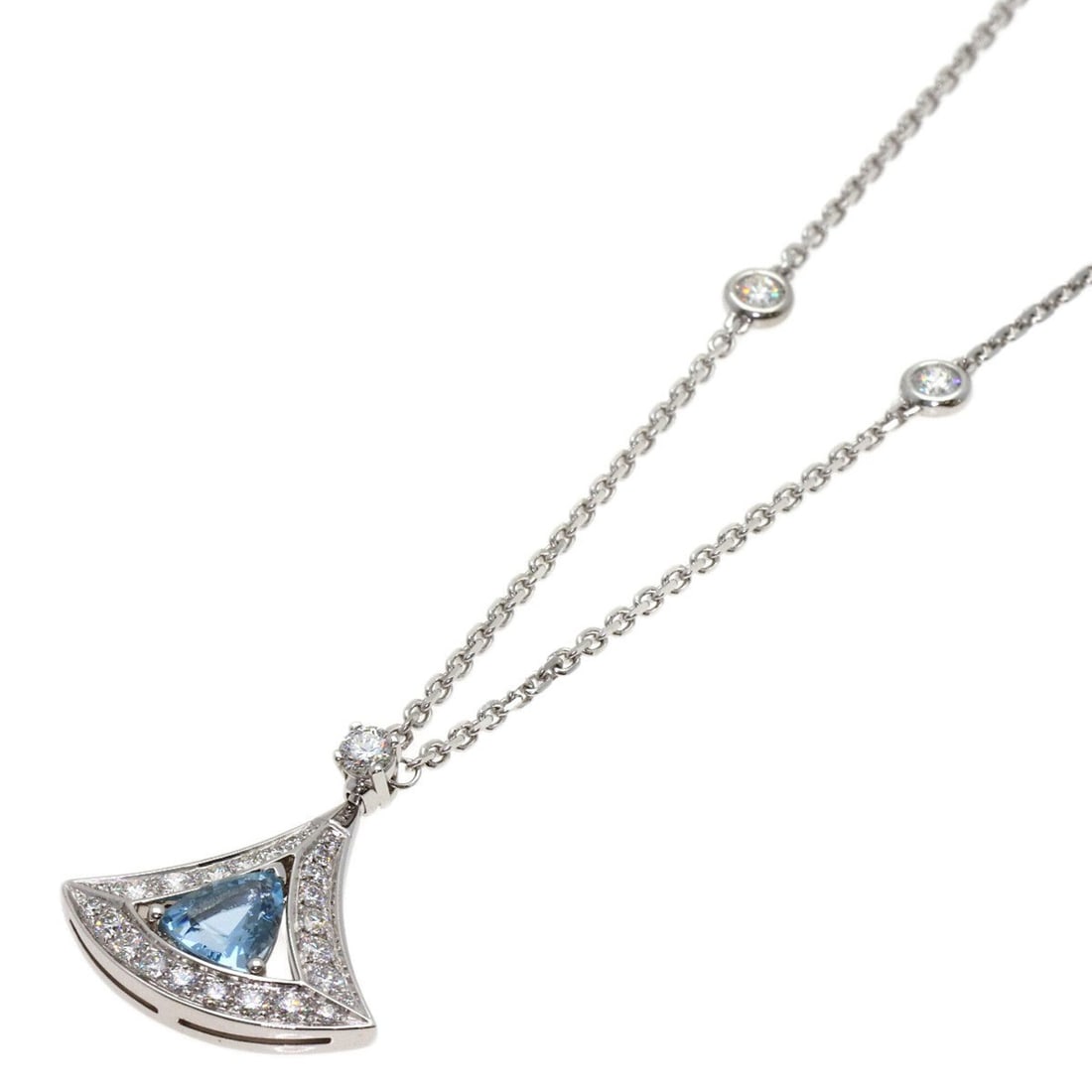 Bulgari Diva's Dream Aquamarine Diamond Necklace 18K White Gold Women's BVLGARI